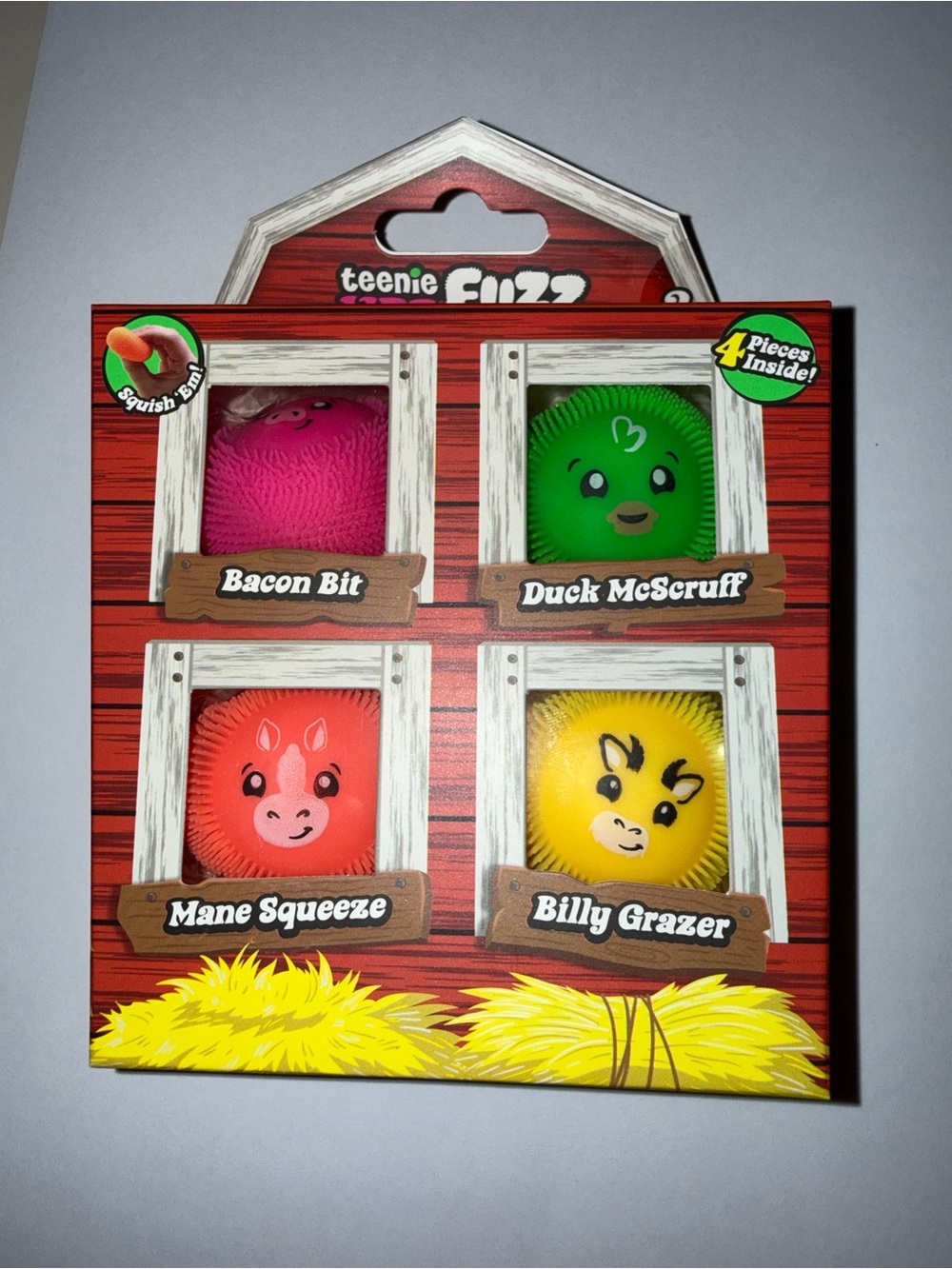Teenie Fuzz Farm Animal Squishies - Pink, Green, Orange, Yellow